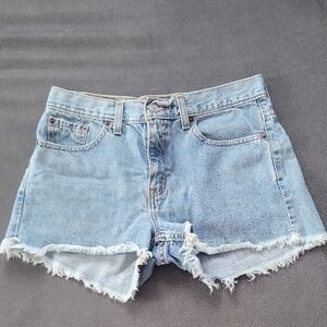 Levi's Blue Jean Shorts High-Waisted Frayed Hem